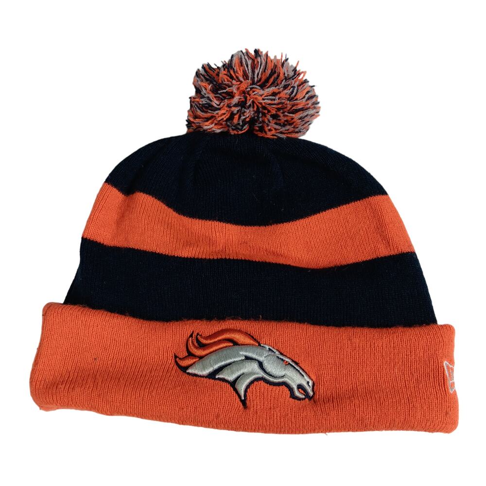 NFL Broncos Beanie Hat Orange and Blue Fully Lined One Size Fits Most